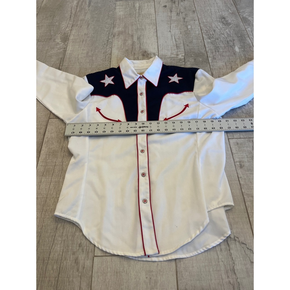 Scully Western Collection Star Embroidered Patriotic Shirt White Navy Red PL-678 - Picture 5 of 7